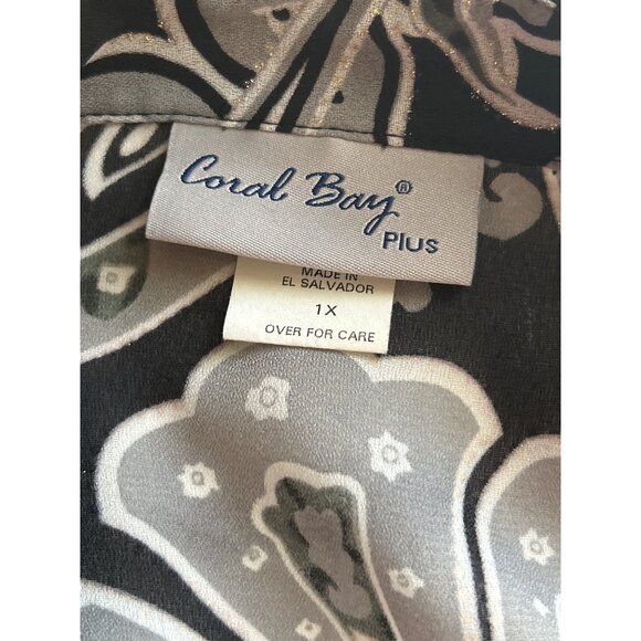 Coral Bay Plus Black & White Paisley Faux 2 Pc Top 1X Lightweight Womens Blouse - Picture 4 of 10